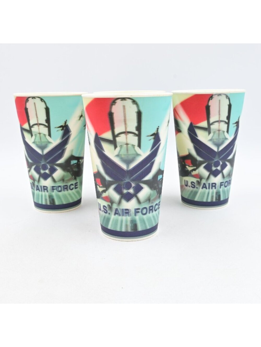 US Air Force Holographic Plastic Drink Cups Set of 4 Vintage Military Jet